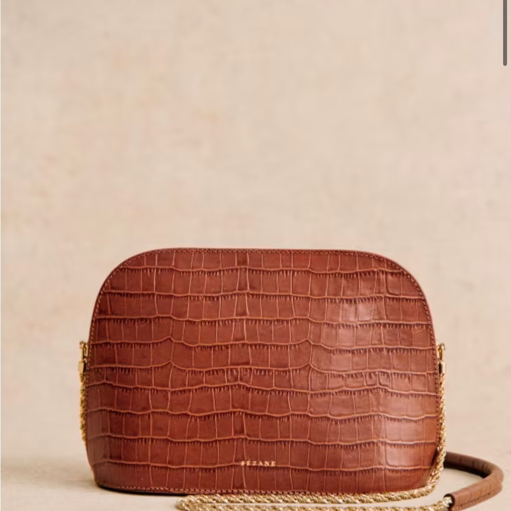Sézane Brown Croc-Embossed Crossbody Bag with FREE coin pouch.